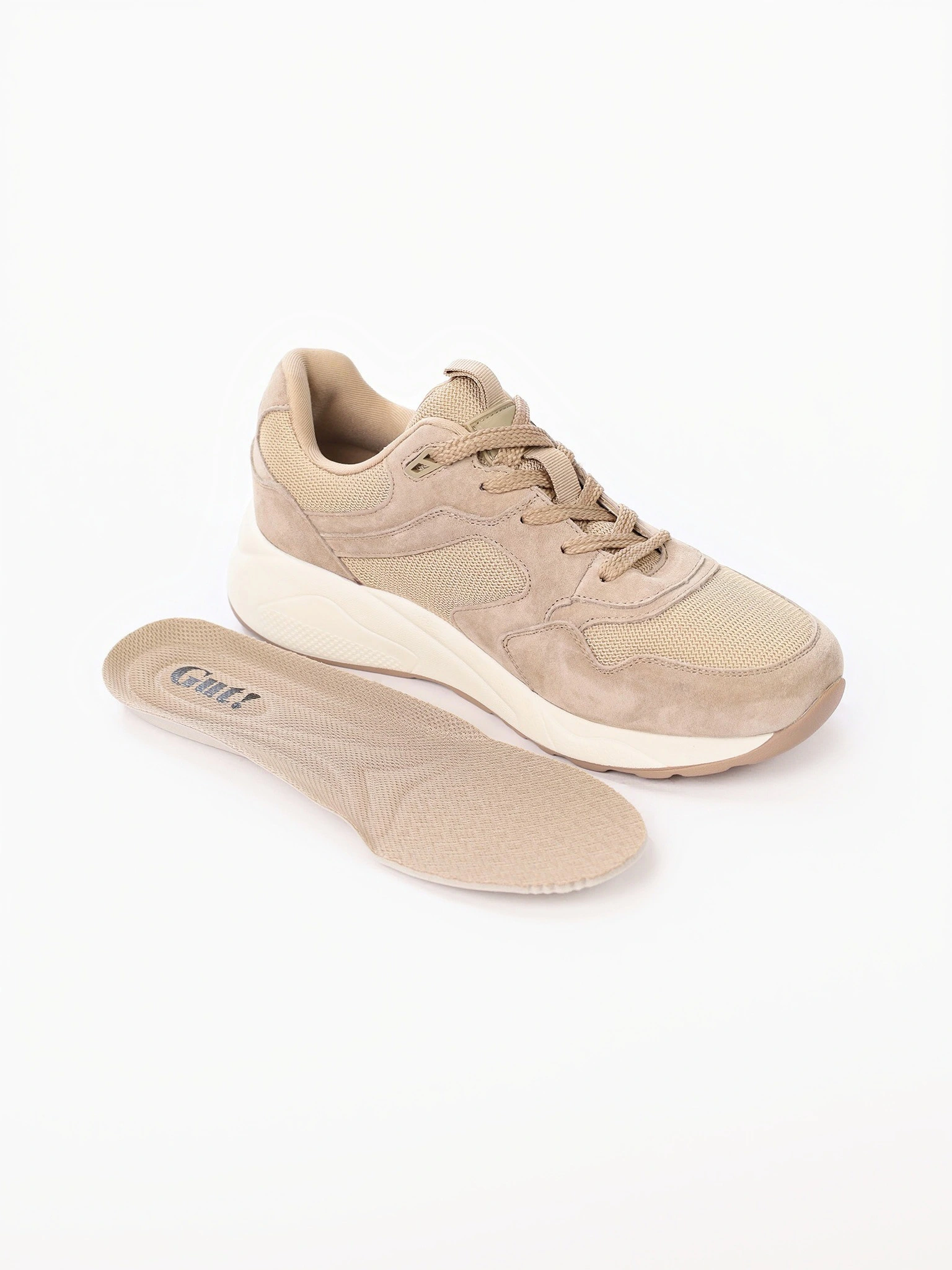 Кроссовки комбинированные бежевого цвета на средней платформе